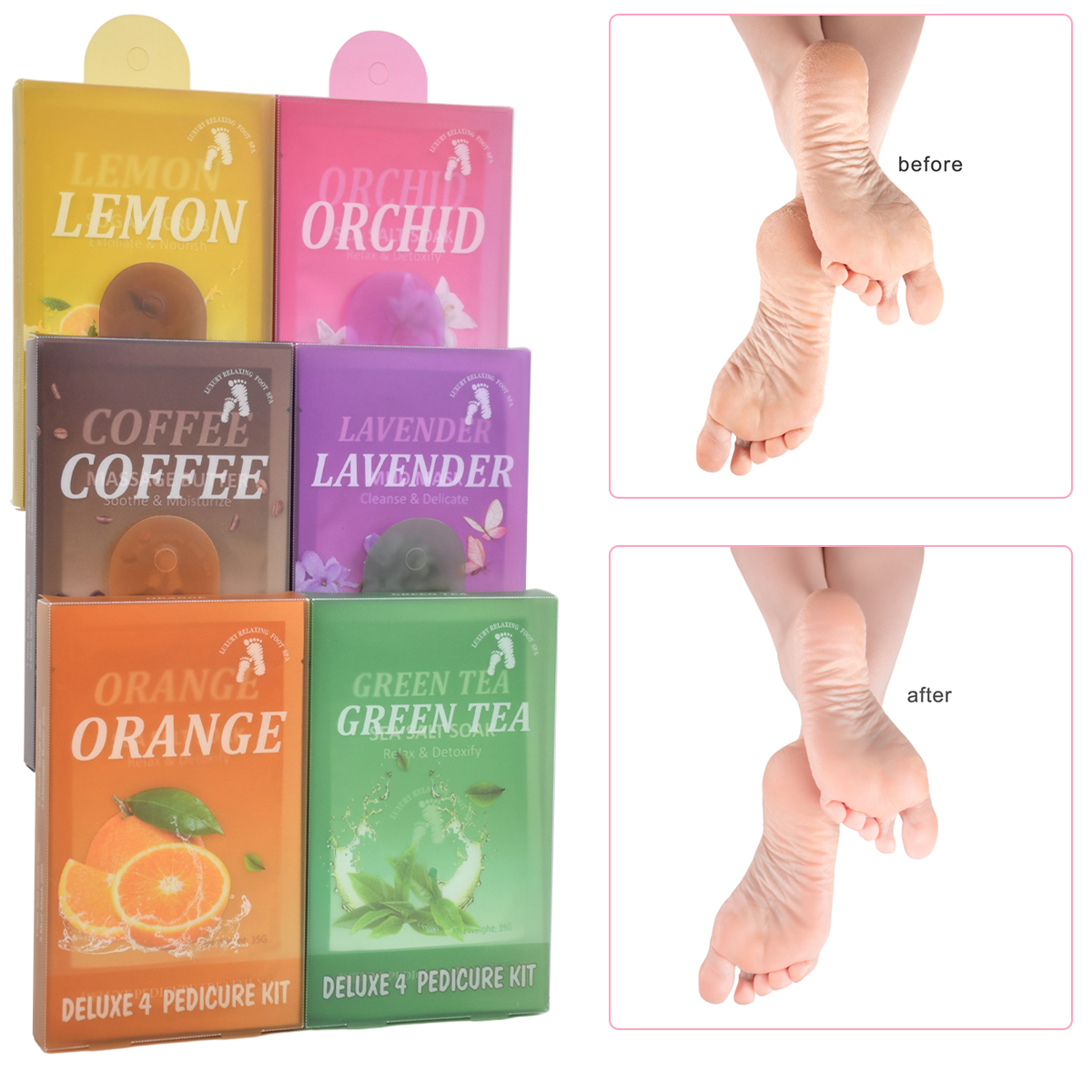 Deluxe 4 in 1 Jelly Pedicure Kit Foot Peeling Skin Care Foot Scrub Soak Spa Kit
