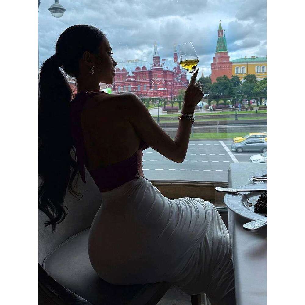 Kliou Ruched Elegant Long Dress Woman Halter Low-Neck Backless Contrast Patchwork Robe Midnight Banquet Party Classic Vestidos C260311
