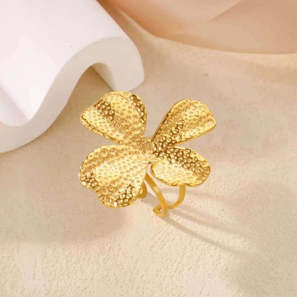 Exaggerated Big Bloom Flower Rings For Women Gold Color Stainless Steel Sunflower Open Finger Ring Female Fashion Jewelry Gifts H260312