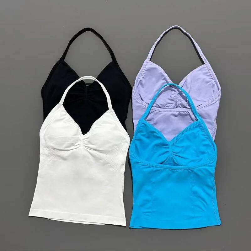Gym Tops Women Seamless Yoga Tank With Removable Pads V Neck Sleeveless Top Sports Running Fitness Vest 26Y0312