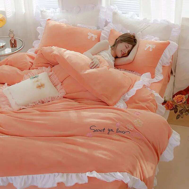 Bedding Quilt Cover Sheet Pillowcase, Double-sided Velvet Bed Winter Thickened Warm Four-piece Set H260312