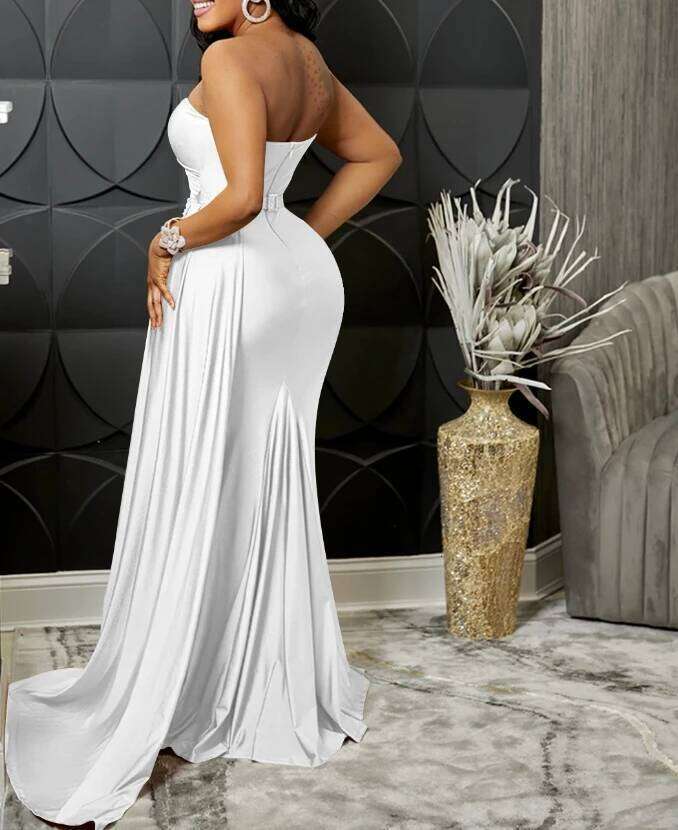 Solid Color Evening Party Tight Fitting Single Shoulder Sleeve Dress Long Skirt Women New Fashion 2025 Casual Female Clothing C260311