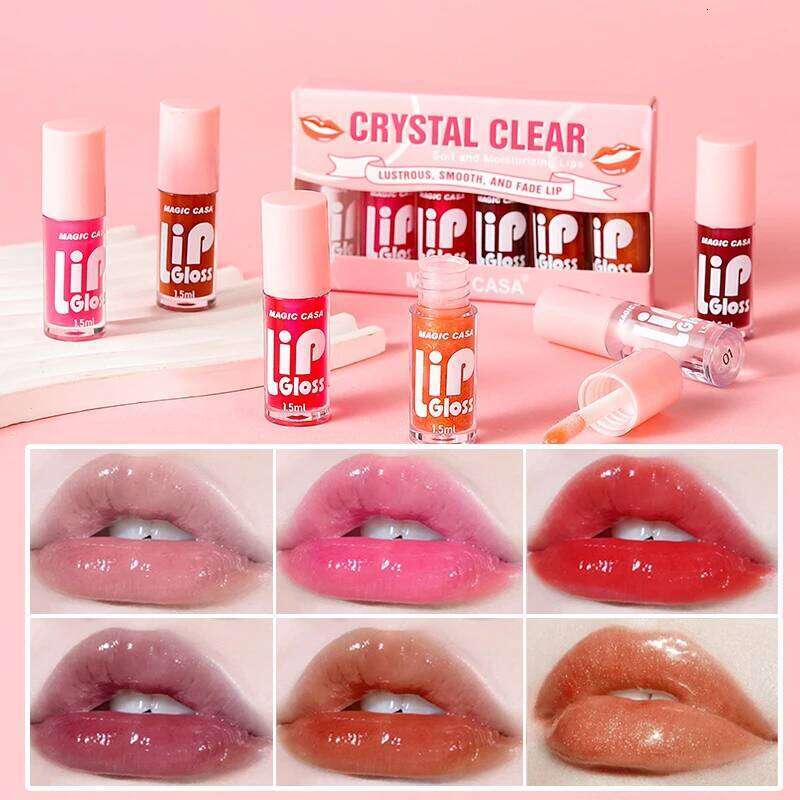 MAGIC CASA 6-Piece Set Water-Gloss Jelly Lip Oil - Plumping, Hydrating, Makeup Base, Long-Lasting Moisture W260311
