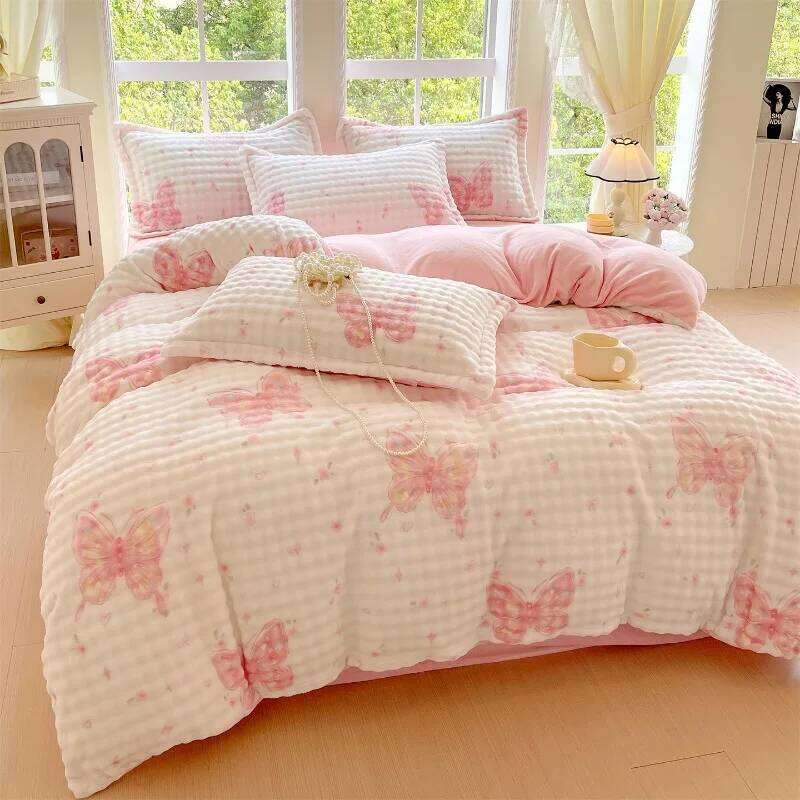 2025 New Printed Class A Rabbit Milk Plush Four-piece Winter Thickened Warm Sheet Student Dormitory Bed Kit H260312