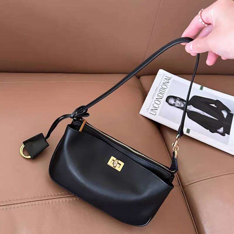 Luxury Rodeo Shoulder Cowhide Leather Brand Black Handbags For Women Fashion Gold Silver Buckle Design Underarm Bags TIANOUDAISHU