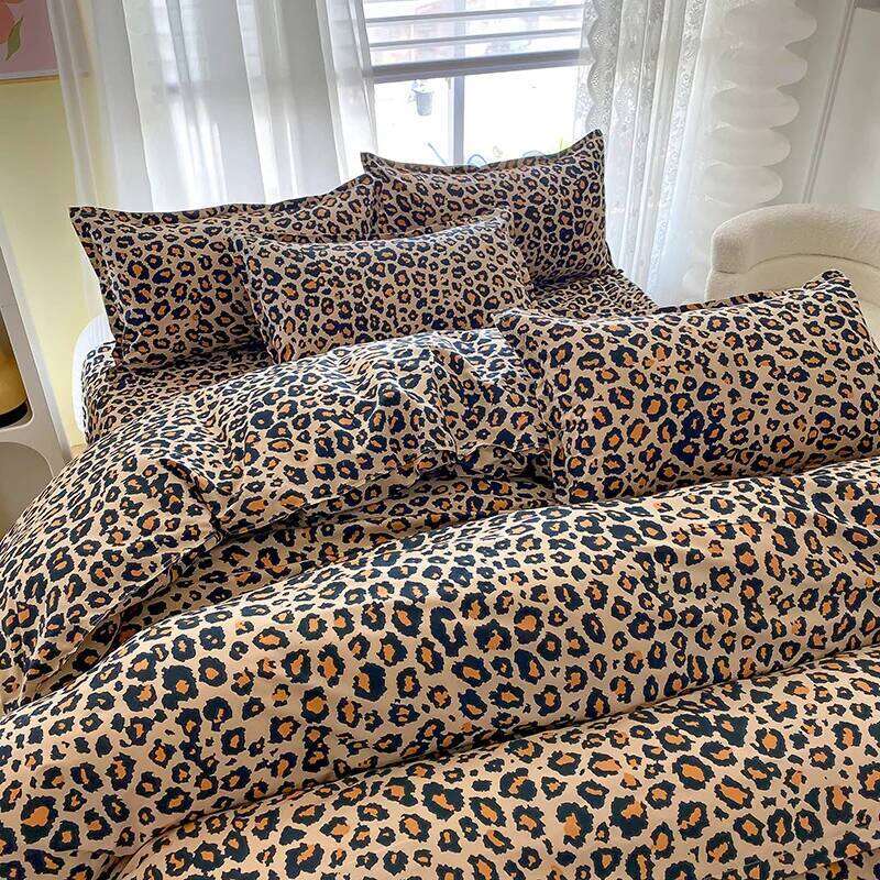 3pcs Leopard Pattern Duvet Bedding Set Double Queen Size, Microfiber Soft Quilt Cover with Pillowcases, Girls Room Decor H260312