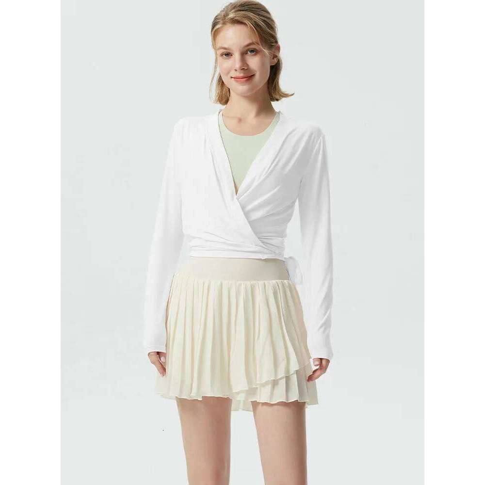 Yoga Women Crossover Strap Long Sleeve Cover-up T-shirts Pilates Running Outdoor Sports Loose Tops Breathable Soft Gym Fitness 26Y0312
