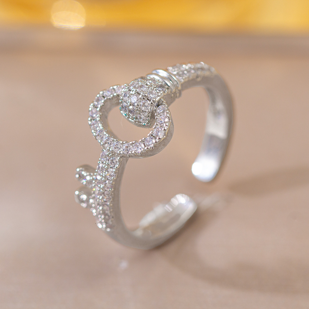 Ring Gold Plated Elegant High-End Full Zircon Key For Women Ring, Adjustable Open Ring With A Simple Sophisticated Design Ring