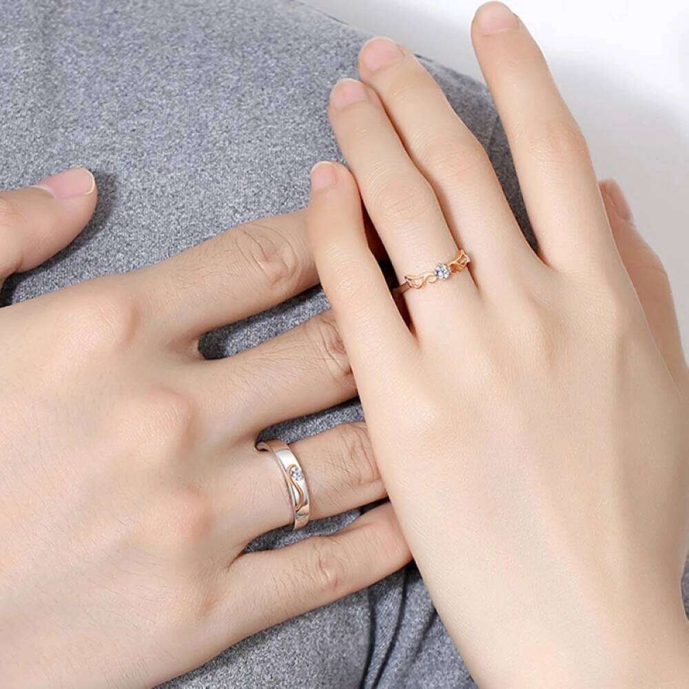 Copper Plated Platinum Rose Gold Wing Adjustable Overlap Open Couple Ring Men Women Fly Together Finger Jewelry Bijoux W260311