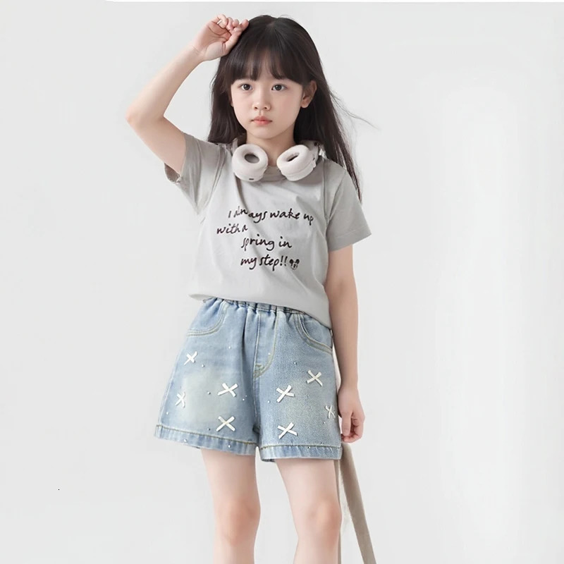 Girls Summer Denim Shorts Childrens Fashion Trendy Bow Korean Thin Outerwear Pants 260311
