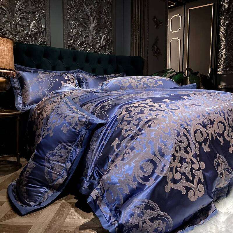 Soft Satin Jacquard Cotton Bedding Set, Duvet Cover, Blue, Gold, Gray, Queen, King Bed Sheet, Pillowcases, Home Textiles H260312