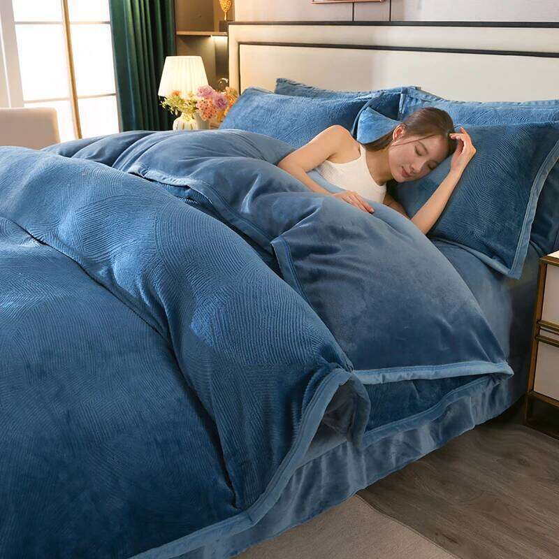 2025 new light high gram weight carved milk fleece bed sheet four-piece set thickened warm bedding winter H260312