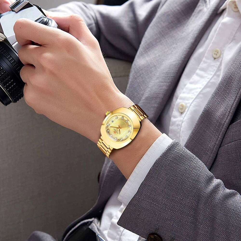 Top Brand Luxury Men's Watches Fashion Gold 40mm Diamond Dial 3Bar Waterproof Stainless Steel Original Quartz Wristwatch for Man