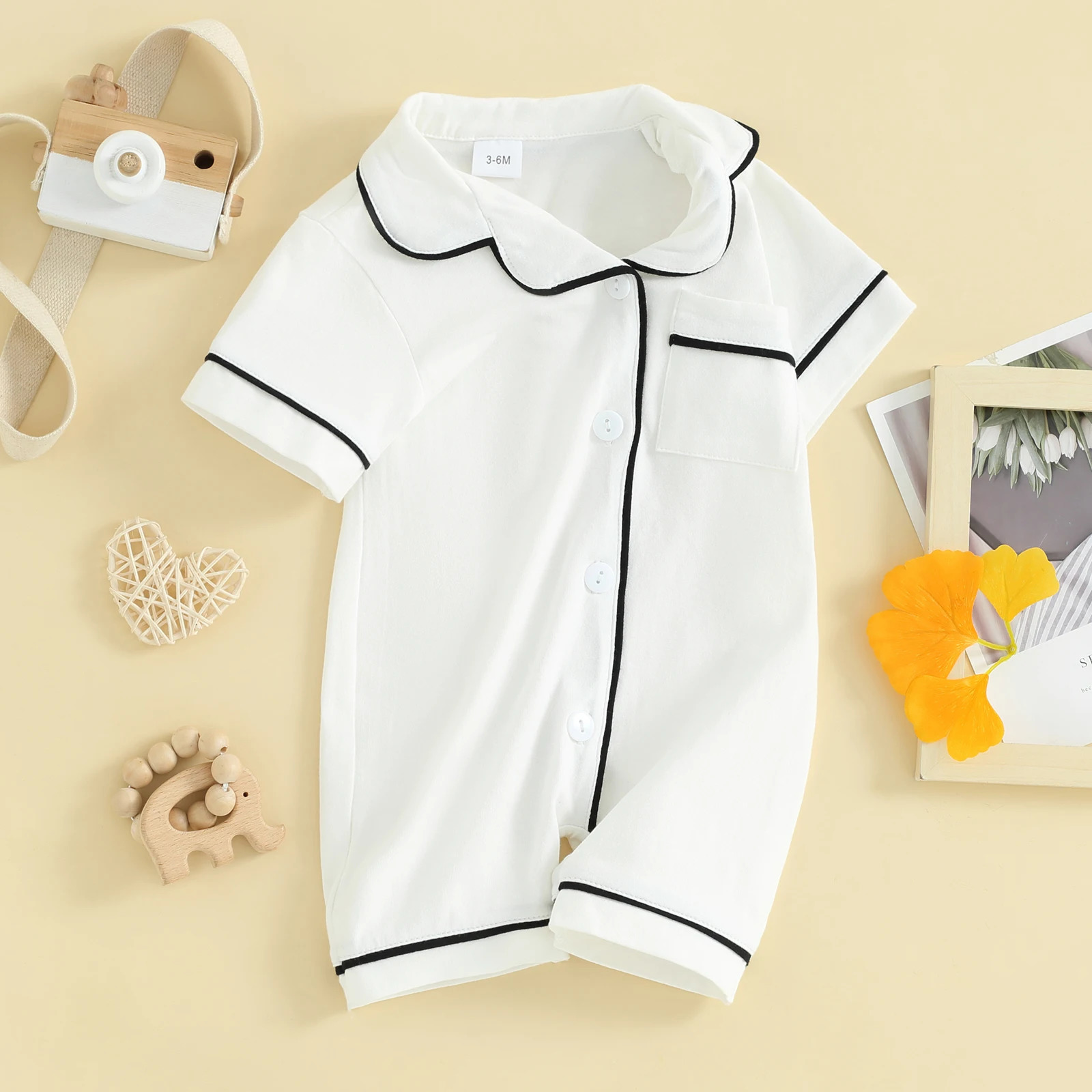 Pudcoco Baby Pajamas Rompers TurnDown Collar Short Sleeve Sleepwear Buttons Pocket Infant Sleepers Bodysuits 024M 260311