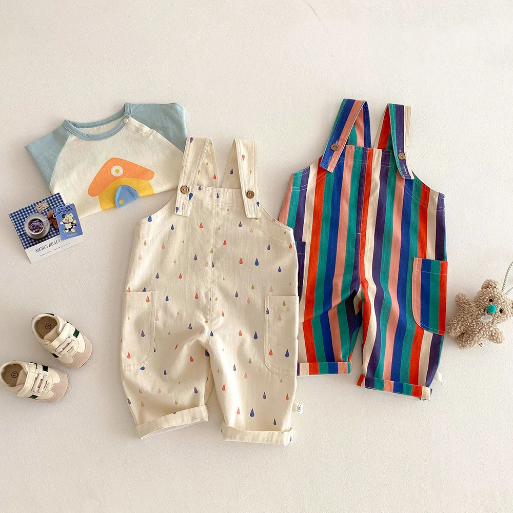 Unisex Spring Kids Clothes Fashion Overalls Polk Dot Jumpsuits Striped Children Play Suit 260311
