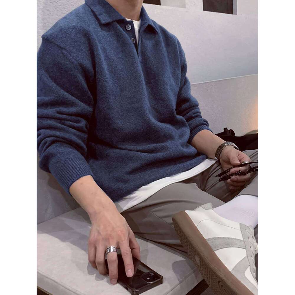 LVLAEA Men's Long Sleeve Shirt Solid Color Lapel Buttonup Collar Fall Winter Loungewear Warm Fashion Loose Fit Old Money Style