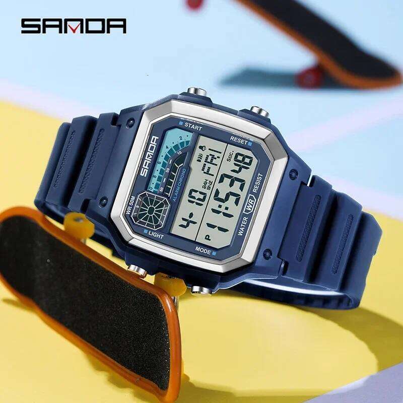 SANDA 6196 LED Sport Electronic Watch for Men Multifunction Alarm Clock Chrono Waterproof Digital Mens Wristwatches Relojes