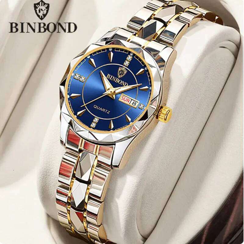 BINBOND 5552 Japanese Quartz Movement Fashion Women's Top Brand Luxury Stainless Steel Strap Date Calendar Watch
