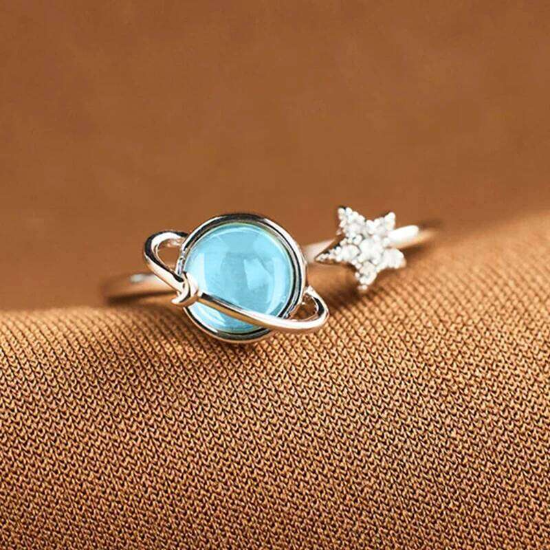 Huitan Blue Planet and Silver Color Star for Women Uniquely Designed Creative Opening Rings Fancy Cute Party Jewelry Gift H260312
