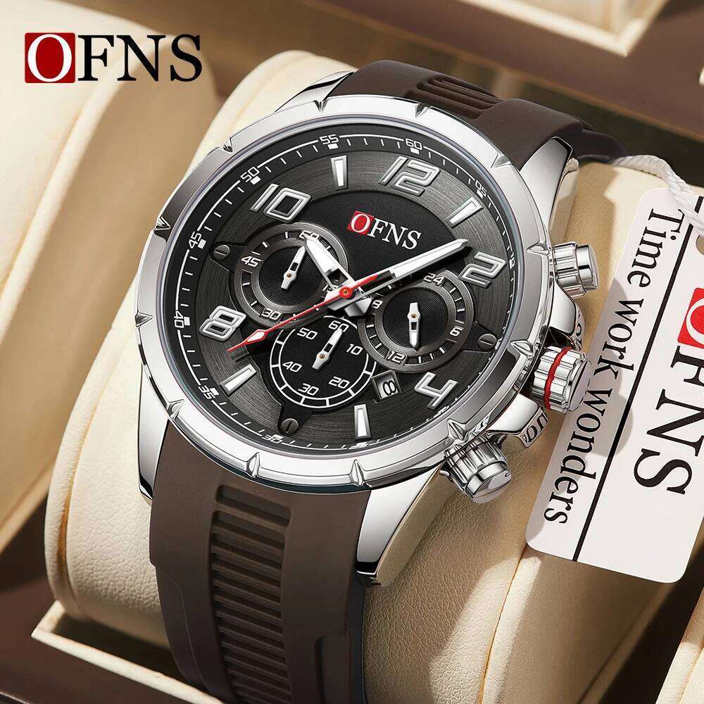 OFNS 8027 Fashion Quartz Watch Men Calendar Business Multifunction Chronograph Wristwatch Waterproof Luminous Sport Watche Male