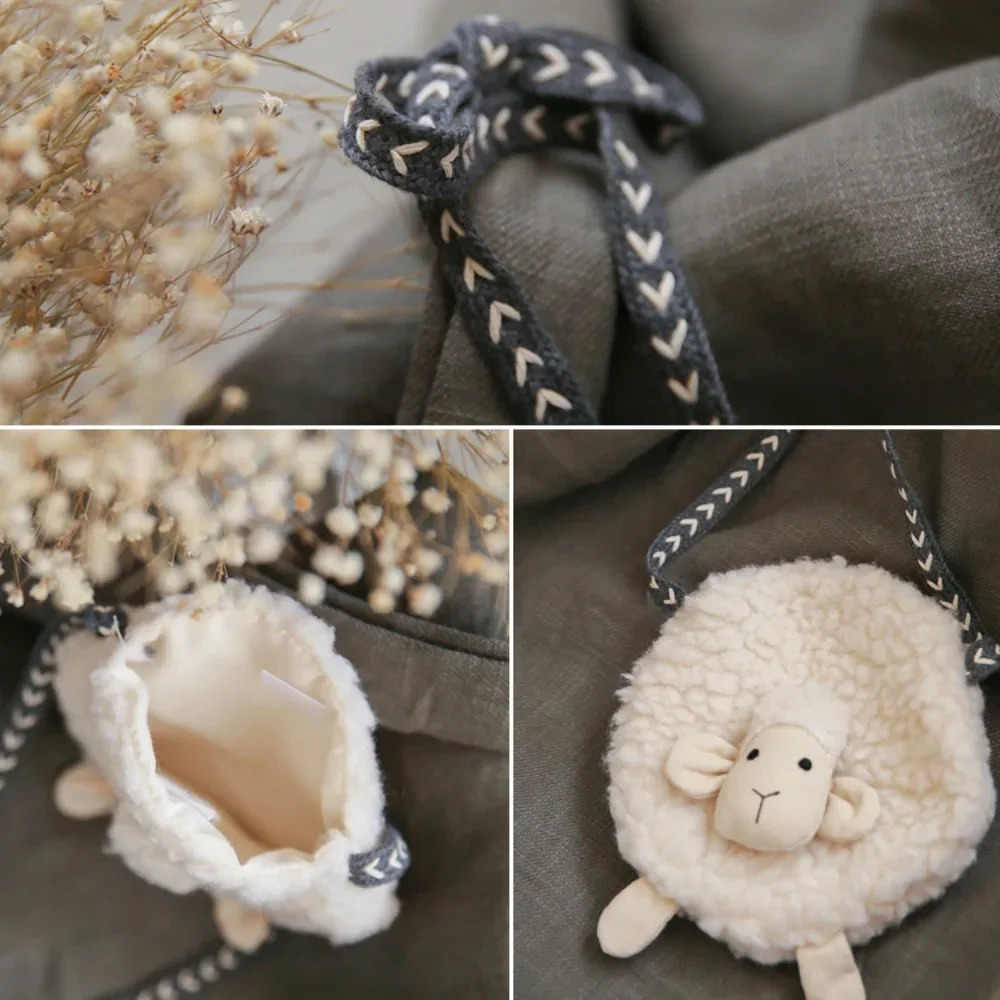 Adorable Sheep Crossbody Bag for Girls Plush Soft Mini Coin Purse Wallet Organizer Cute Toddler Shoulder with Zipper 260311