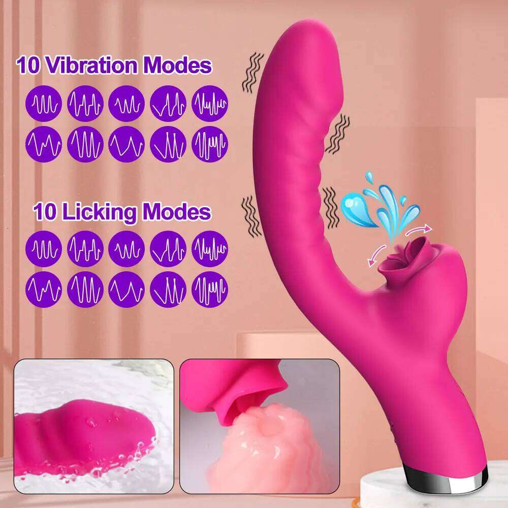 Tongue Licking Vibrator 2 In 1 Adult Women Toys Dildos Clitoris Stimulator With 20 Speeds Vibrators Sex Product Z260312