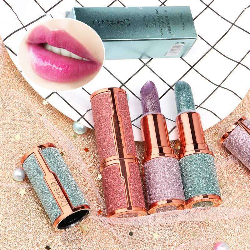 DAIMANPU Starry Sky Shining Jelly Lipstick Warm Color Change Cute Pink Girl Student Makeup and Moisturizing Lips W260311