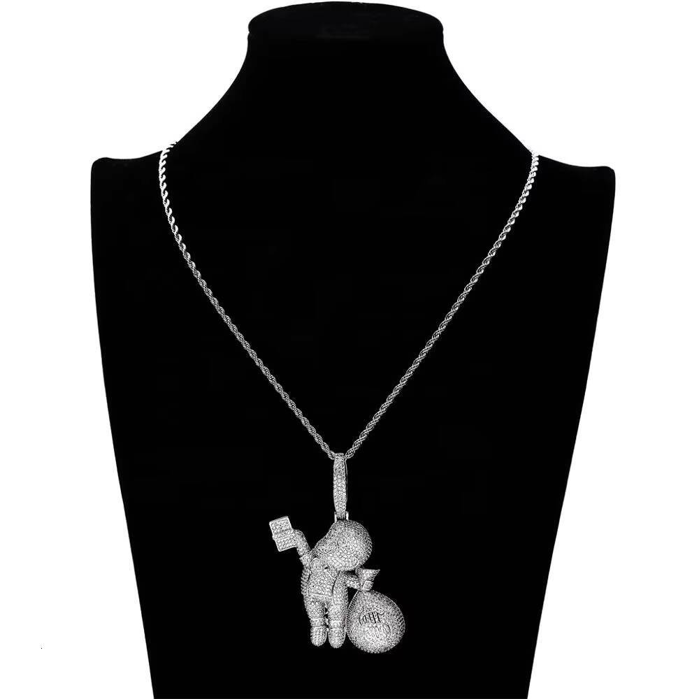 New Large Size High Quality S925 Moissanite Stones Cartoon Men Money Bag Necklace Hip Hop Pendant Jewelry Bling Iced Out Rock New