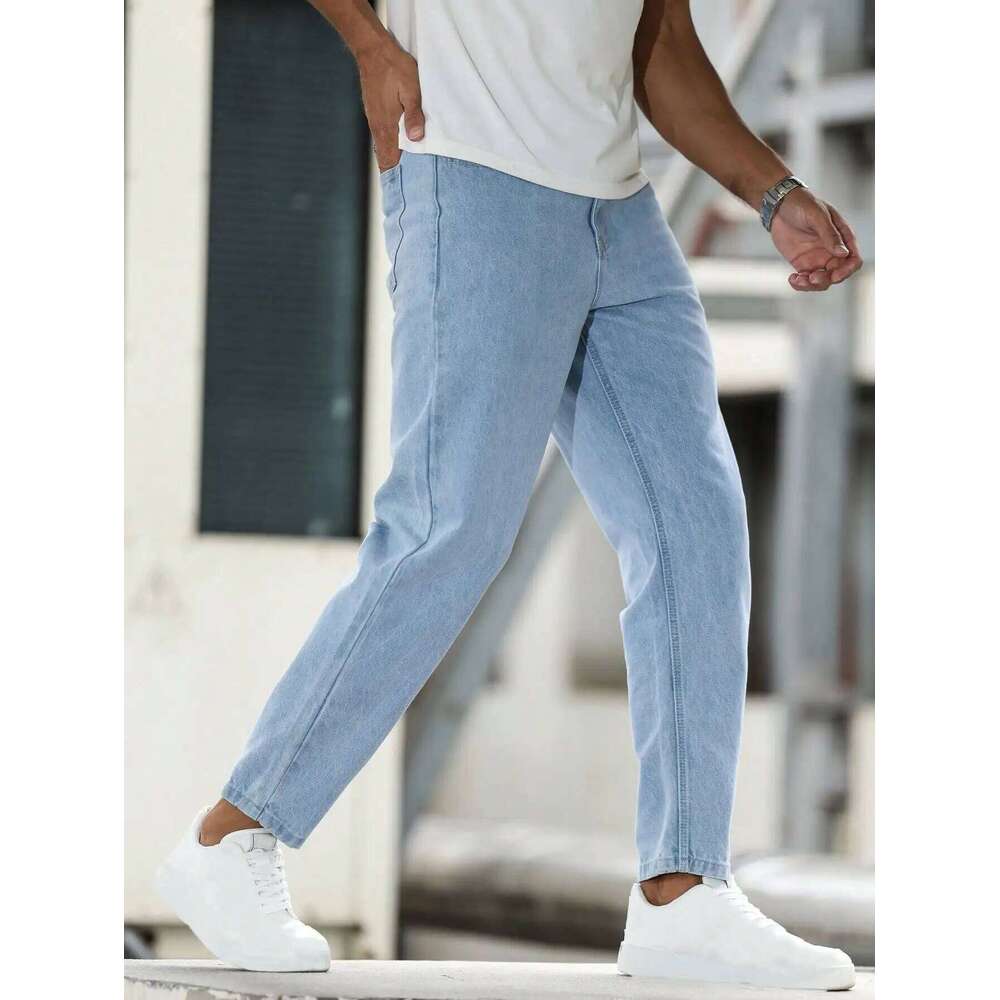 Solid color men's casual jeans, comfortable and breathable for a premium look.