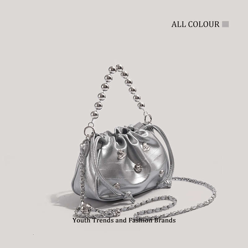 CHARHP&KEJNT Official Genuine High-End Silver Crossbody Small Fashion Chain Shoulder Cloud Bag