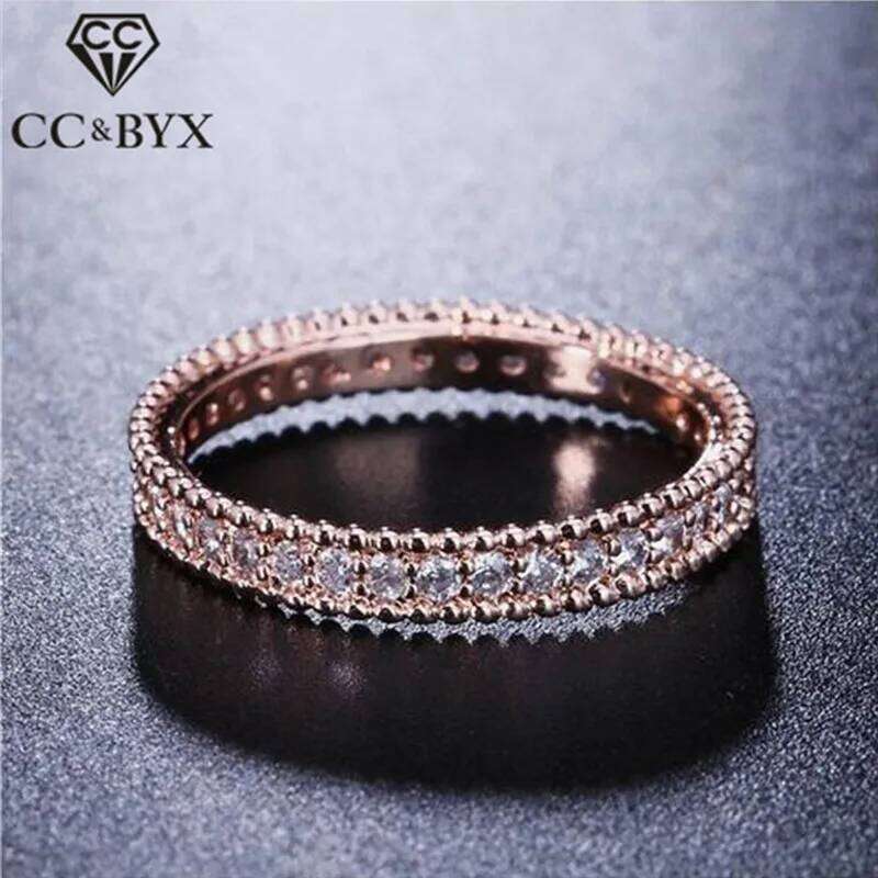 Full Crytal Ring Rose Gold color Simple Classic Wedding & Engagement Rings for Women Made With AAA CZ CC197 H260312