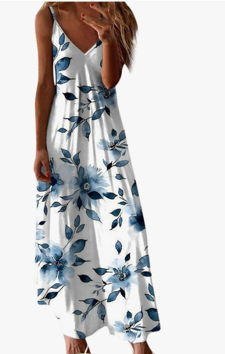 Cross-border European and American 3D digital print ocean-themed floral feather high-end women's pullover V-neck strap dress