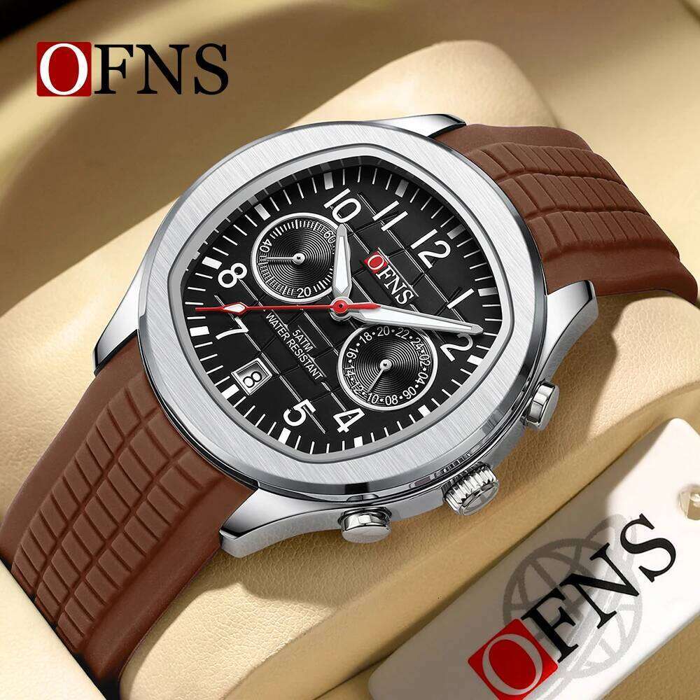 OFNS 8020 Luxury Double Hole Five Needle Waterproof Luminous Calendar Fashion Men's Quartz Watch