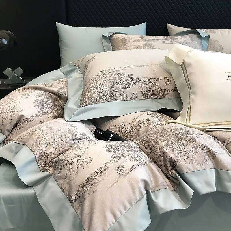 1000TC Egyptian Cotton Duvet Cover Flat/Fitted sheet Pillowcases Soft Grey Jungle printed Bedding set Double Queen King 4Pcs H260312