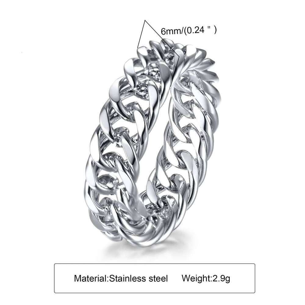 LINK Ring Men, Stainless Steel Miami Chain Ring, Thick Cuban Friendship Chainrings for Men Women Band Jewelry H260312