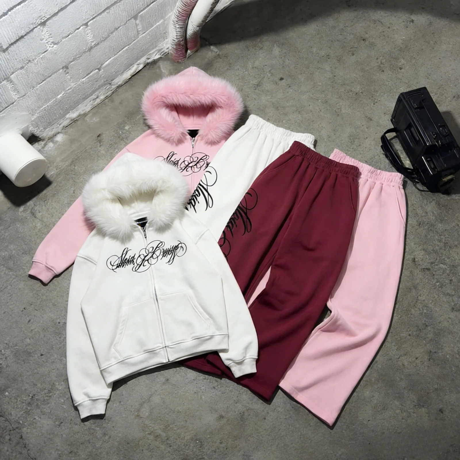 Y2K Harajuku Hoodie Sets Fashion Letter Printed Fleece Zip Up Hoodie Oversized Streetwear Vintage High Street Unisex Baggy Pants 260311