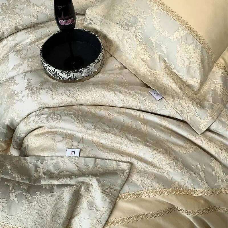 Champagne 1000TC Egyptian Cotton Yarn-dyed Jacquard Embroidery Bedding Duvet Cover Set Bed Sheet Pillowcases 4Pcs H260312