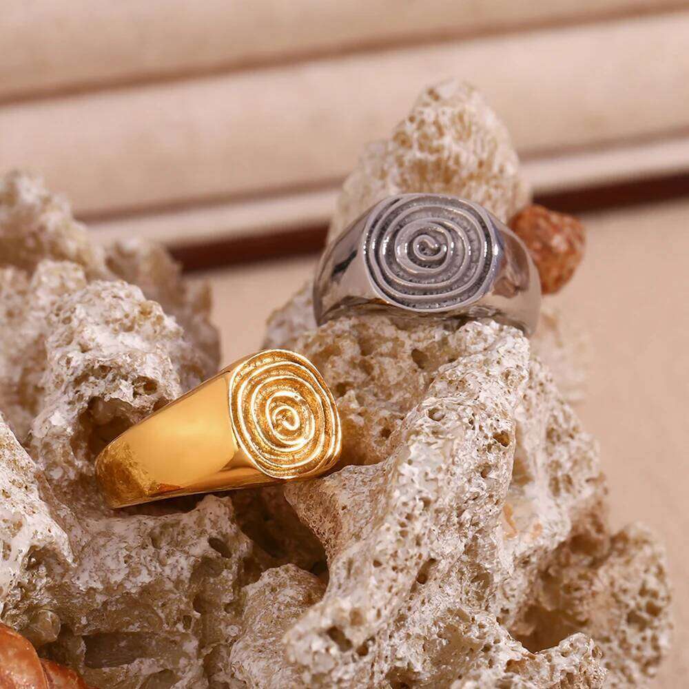 MamacitaSlay Unique Fingerprint Swirl Ripple Gold Silver Colour Rings Womens Stainless Steel Tarnish Free Jewelry Accessories H260312