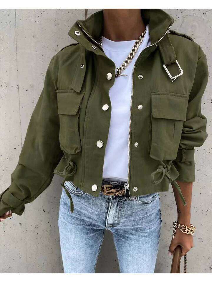 Designer Fashion 2026 Woman Jacket Clothing Streetwear Autumn &Winter Elegant Slim Round Neck Solid Pocket Button Design Long Sleeve Workwear Coats