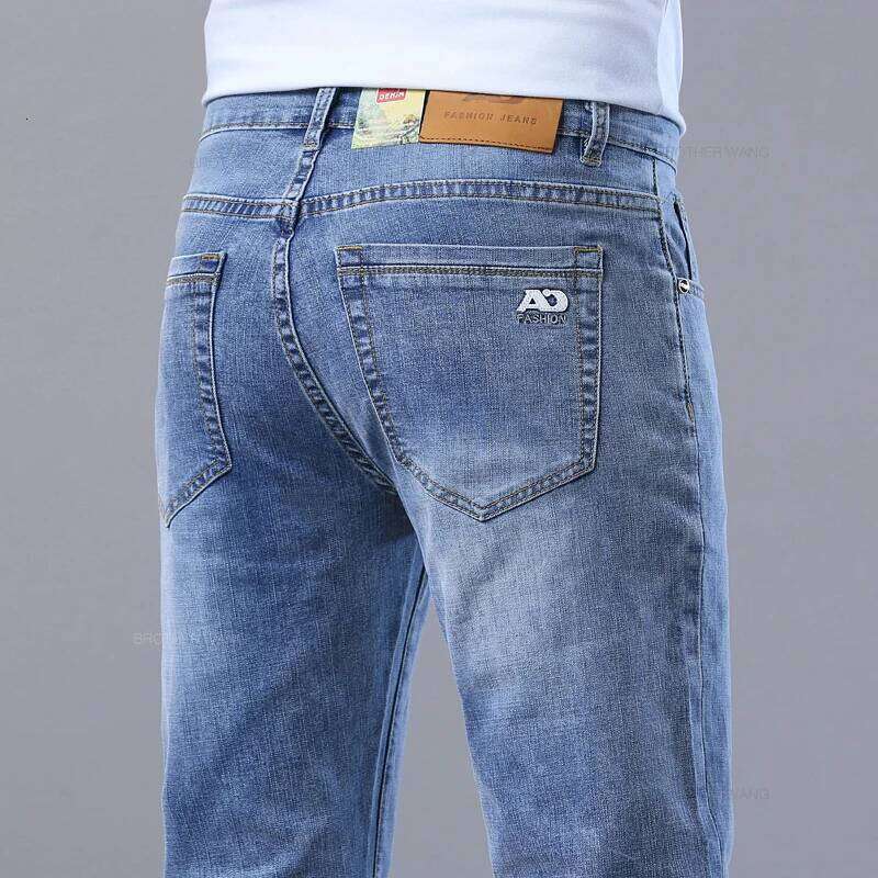 Spring Men's Light Blue Slim Jeans Stylish Casual Stretch Fabric Denim Pants Classic Trousers Smoke Gray 26Y0312