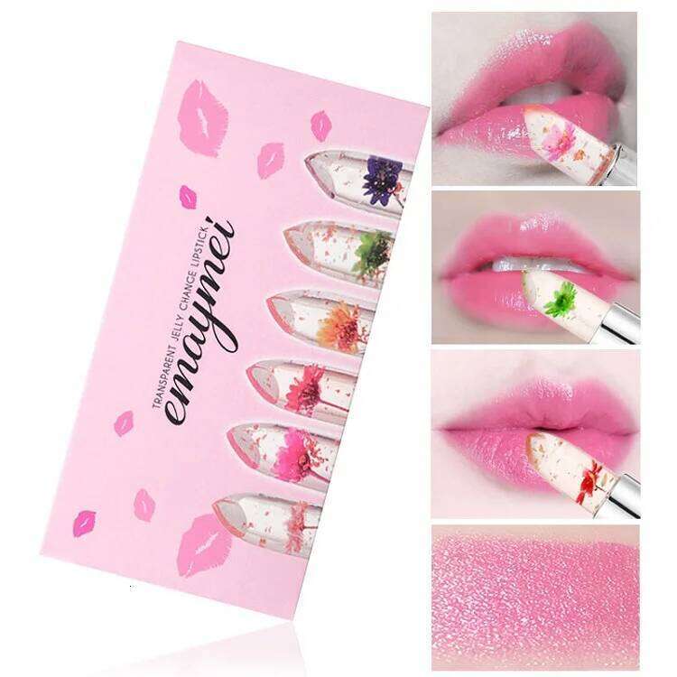 6 Sticks Transparent Moisturize Jelly Dried Flower Temperature Change Crystal Clear Lipstick Set Makeup Cosmetic W260311
