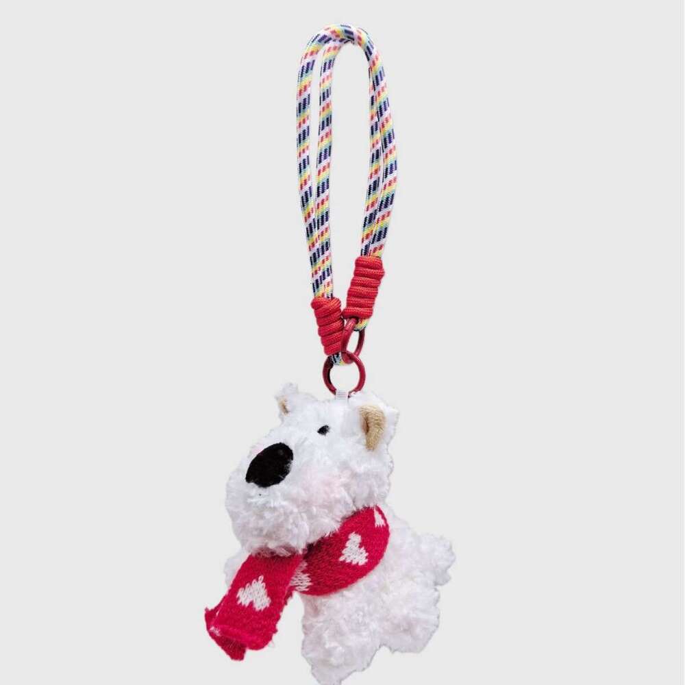Cute West Highland White Terrier Pendant Plush Doll Keychain Backpack School Bag Decoration Small Toy Gift for Girls