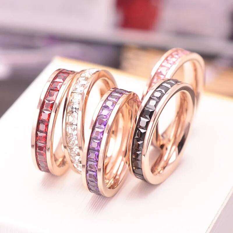 Stainless Steel Stackable Colorful CZ Eternity Ring Wedding Band for Women Girl Size 3-10 H260312