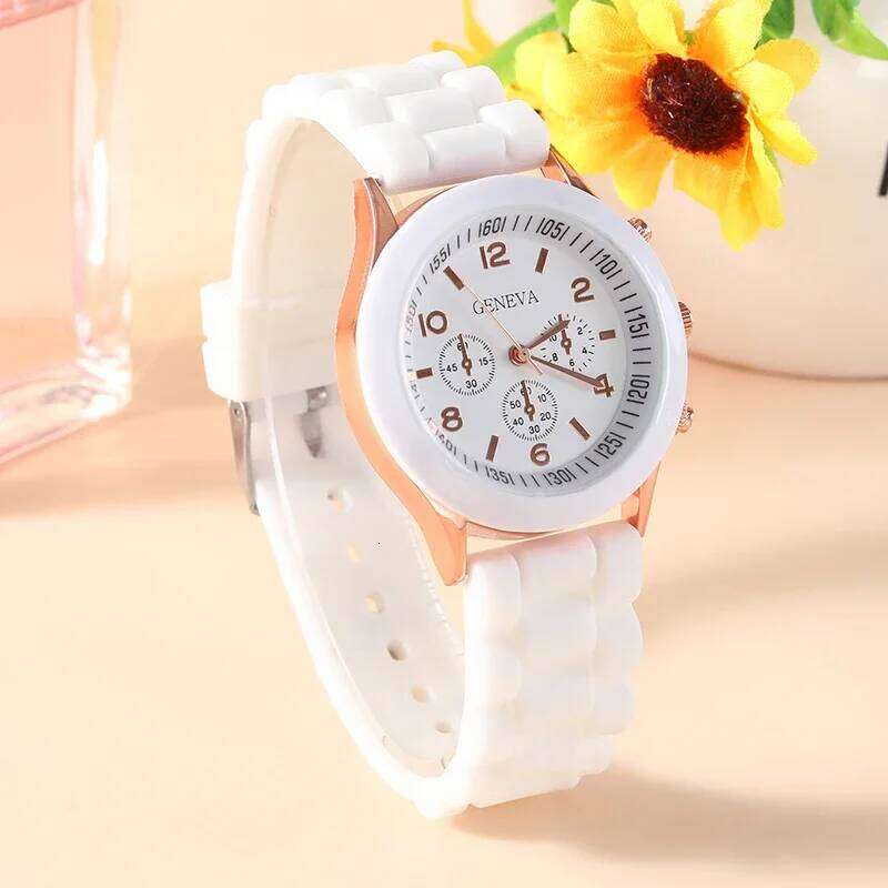 4PCS/Set Geneva Watch Fashion Silicone Band Women Watches Heart Jewelry Set Without Box