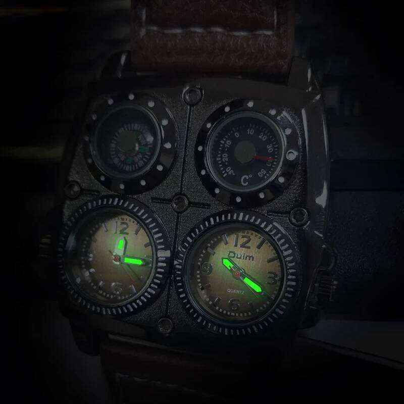 Oulm Fashion Casual Cool Streetstyle Watch Double Time Zone Large Dial Luminous Leather Strap Men's Quartz Watches reloj