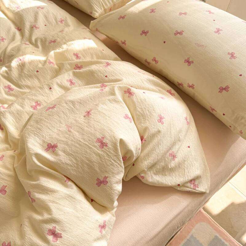 INS Cute Bow Bedding for Girls Women Soft Bed Sheet Pillowcase Single Twin Full 200x230cm Kawaii Duvet Cover Set H260312