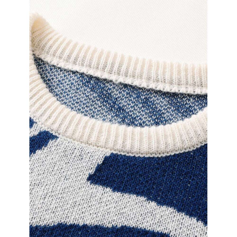 New Popular Autumn and Winter Maze Jacquard Pattern Sweater Casual Round Neck Contrast Color Knitted Men's Pullover