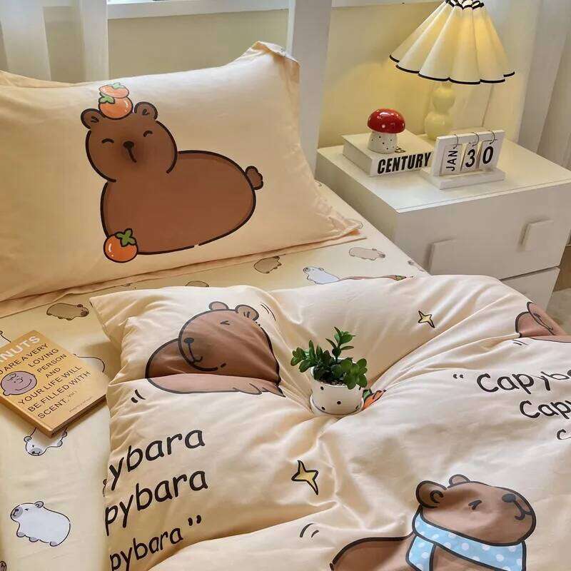 2026 Guinea pig capybara 3pcs Bedding Pure 100% cotton Bedding, Student Dormitory Bed Sheets Duvet Cover Set H260312
