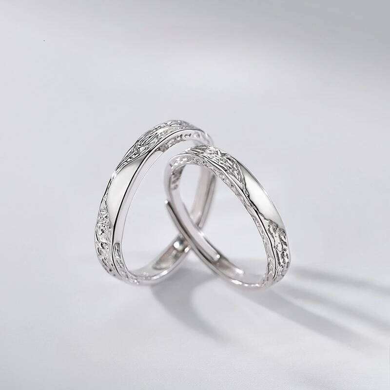 Personality Charm 925 Sterling Silver Adjustable Glacier Texture Couple Rings for Women Man Wedding Jewelry Valentine's Day Gift W260311
