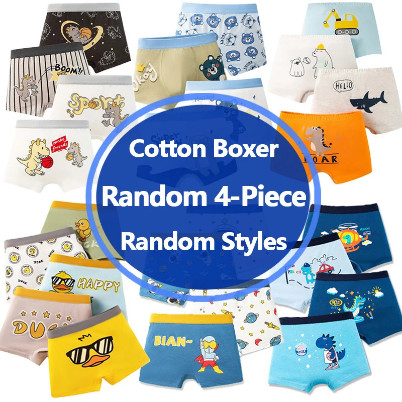 4Piece Boys Boxer Briefs High Quality Comfortable Cotton Children Boxers Shorts Car Dinosaur Various Patterns Kids Underwear 260311